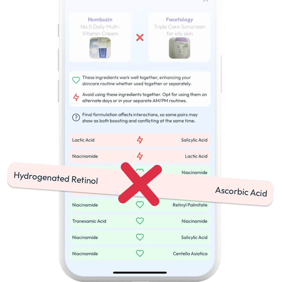 Skin Bliss ingredient clash detection screenshot