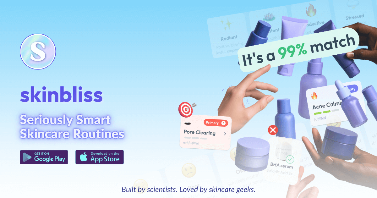 Skin Bliss app preview for skincare analysis and routine building
