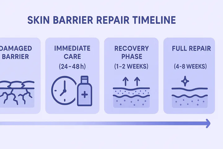 Skin barrier repair timeline showing the four key stages of recovery