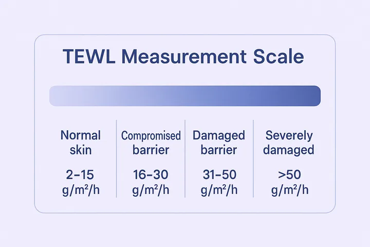 TEWL measurement scale showing different levels of skin barrier function