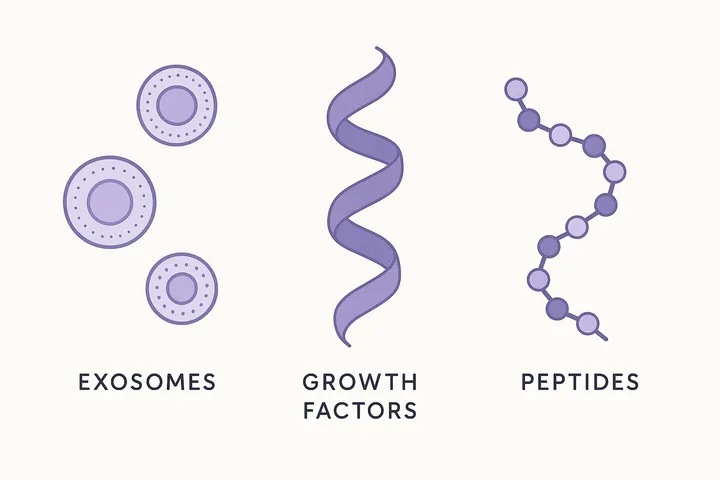 Comparison of exosomes, growth factors, and peptides molecular structures