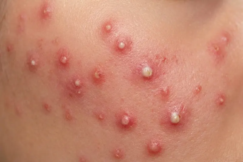 Close-up of skin showing acne