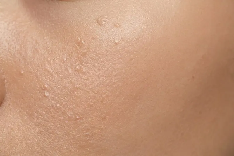 Close-up of skin showing uneven texture
